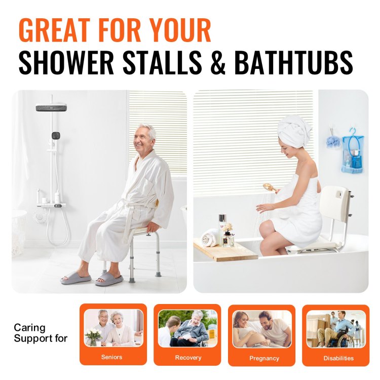 Shower Chair, Shower Seat With Back, Adjustable Height Shower Stool, Shower Chair For Inside Shower Bathtub, Non Slip Bathroom Bench Bath Chair For Elderly Disabled Handicap, 350 Lbs Capacity