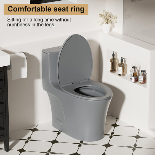 1.1 1.6 Gpf Tornado Flush One Piece Toilet Elongated, Siphonic S Trap 12",Soft Closing Seat, Button On Tank Top ,Powerful Dual Flush Map 1000G, Comfort Chair Seat Ada Height 17", Light Gray Lg 002