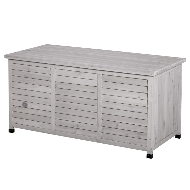 Outsunny 75 Gallon Wooden Deck Box, Outdoor Storage Container With Aerating Gap & Weather Fighting Finish, Grey