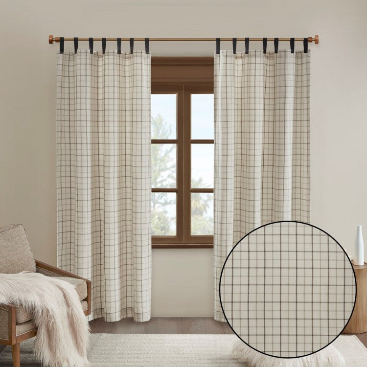 Plaid Faux Leather Tab Top Curtain Panel With Fleece Lining Only 1 Pc Panel