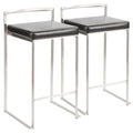 Contemporary Stackable Counter Stool In Black Faux Leather Set Of 2