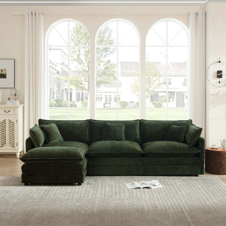 Free Combination Comfy Upholstery Modular Oversized L Shaped Sectional Sofa With Reversible Ottoman, Green Chenille