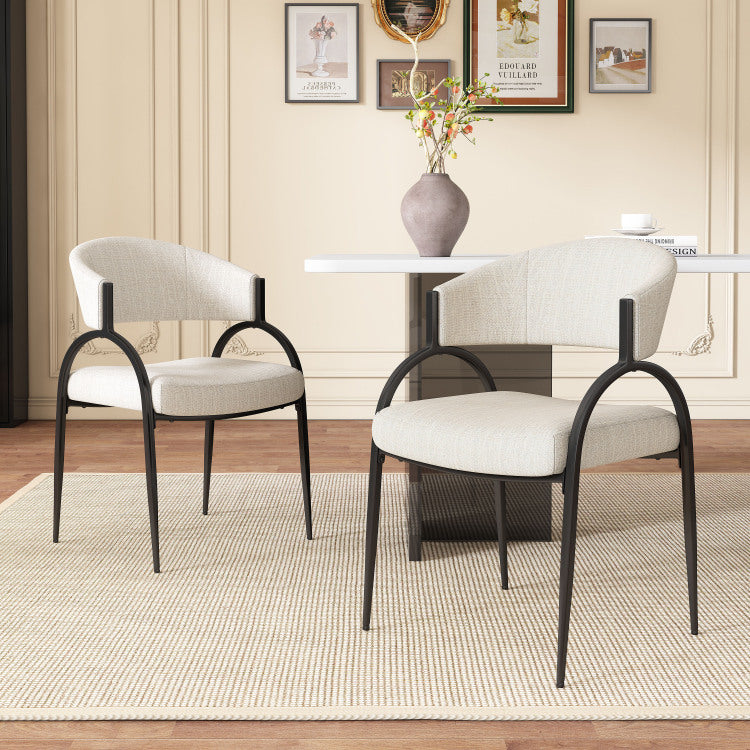 Upholstered Dining Chairs With Metal Legs Set Of 2 ,Beige