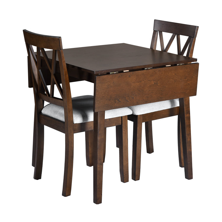 3 Piece Kitchen Dining Set With Drop Leaf Dining Table And 2 Dining Upholstered Chairs, Dining Room Set For Small Places, Brown