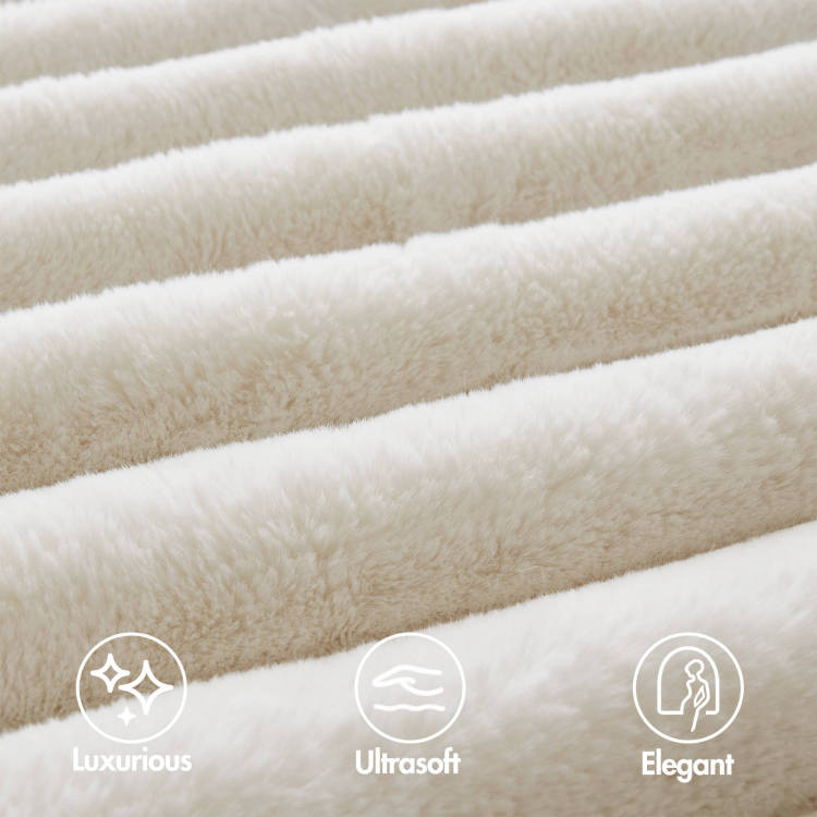 3 Piece Full Queen Soft Faux Fur Ribbed Comforter Set,Ivory