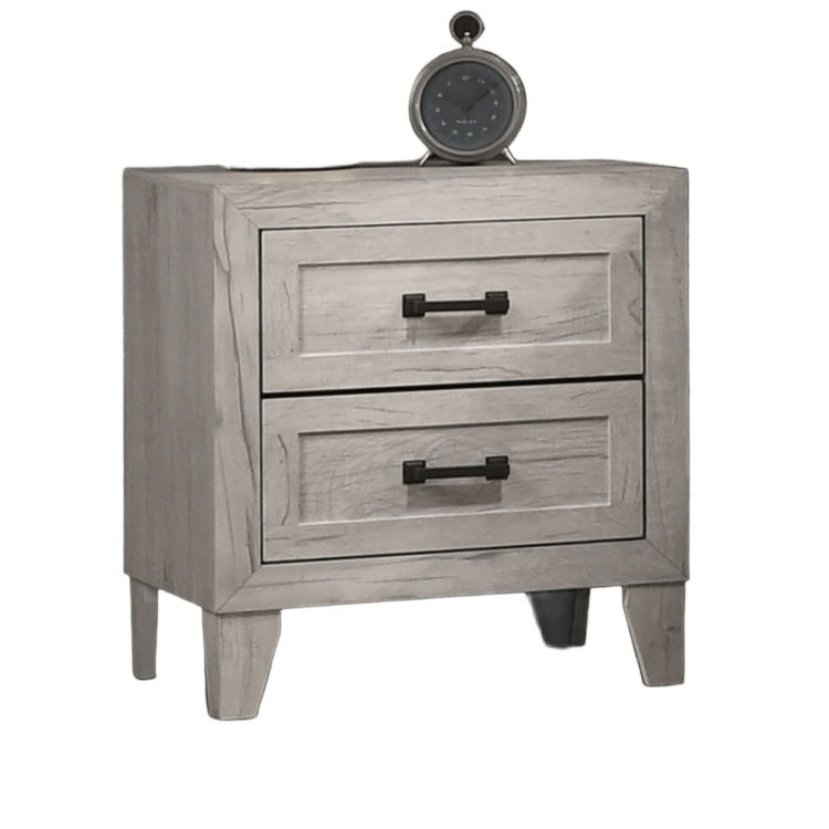 Contemporary White Wash 1Pc Nightstand Bedroom Melamine Bedside Table Black Bar Pull Furniture
