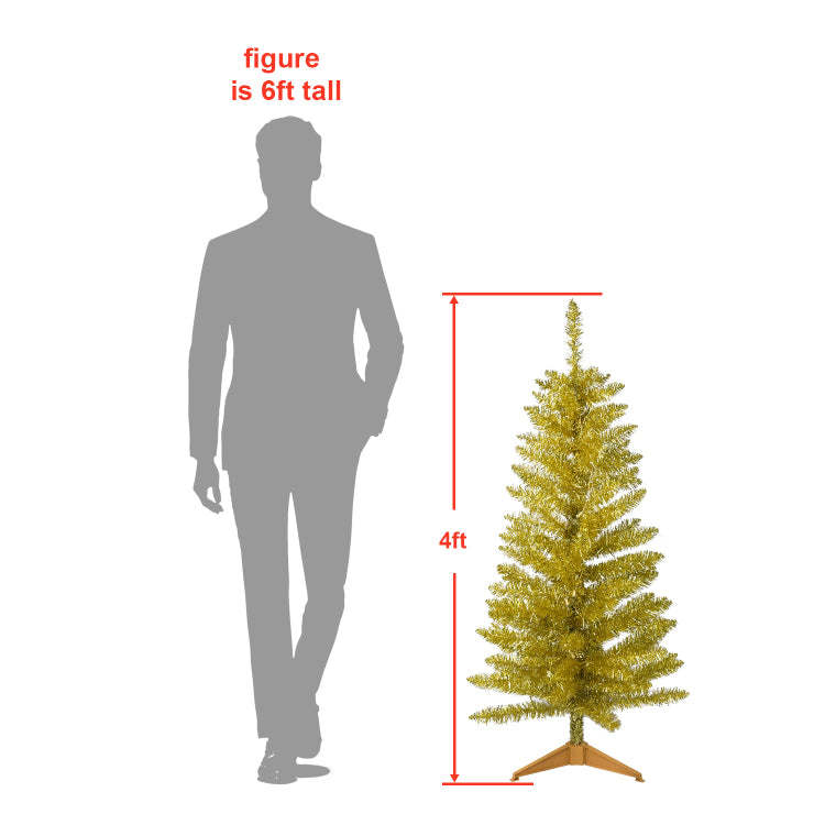 4Ft Gold Christmas Tree With 50 Ul Lights, 122 Pvc Tips Prelit Artificial Holiday Tree For Indoor Decoration, Small Space, Tabletop, Apartment, Or Office