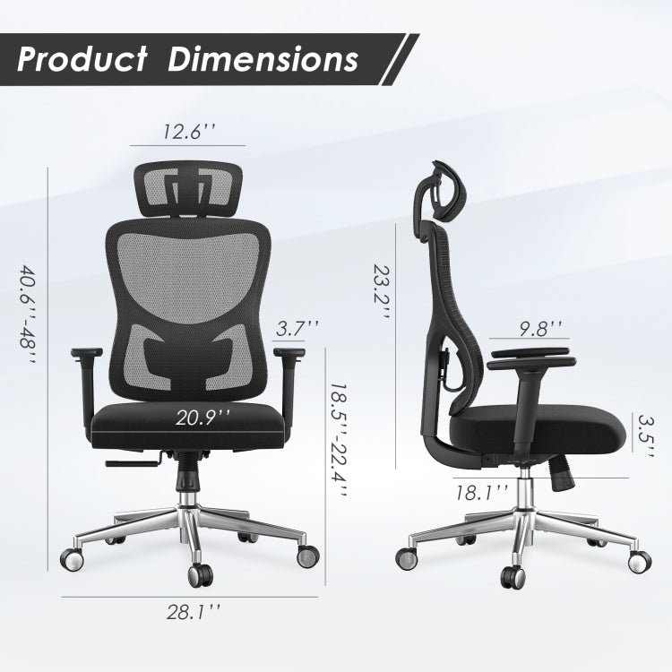 Ergonomic Office Chair,Mesh Desk Chair With Adjustable Lumbar Support And Headrest,Comfy Computer Chair With 3D Armrest Recling Swivel Chair For Home And Office, Black & Black