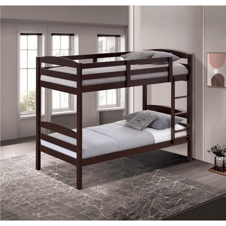 Twin Over Twin Transitional Bunk Bed Arch Design Espresso Finish