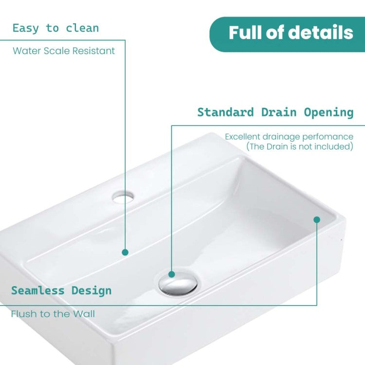 Bb15 20Y 301 20"X14" Integrated White Ceramic Bathroom Sink With 1 Faucet Hole, Without Overflow