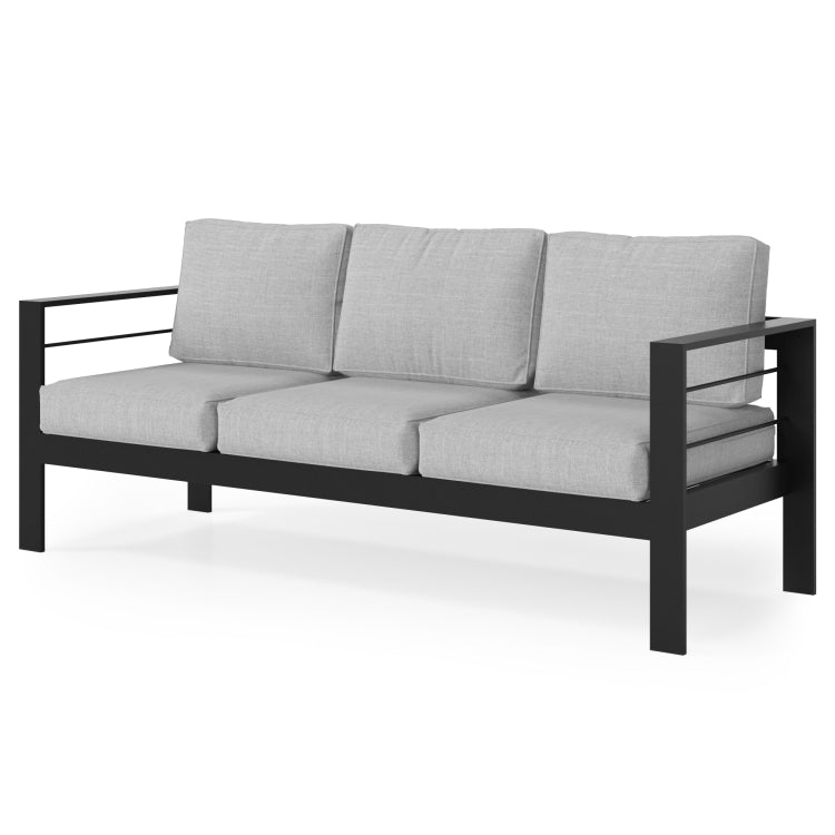Patio Sofa Aluminum Outdoor Sofa With 3 Seats, All Weather Metal Outdoor Couch With 5" Thick And Soft Cushion Light Gray