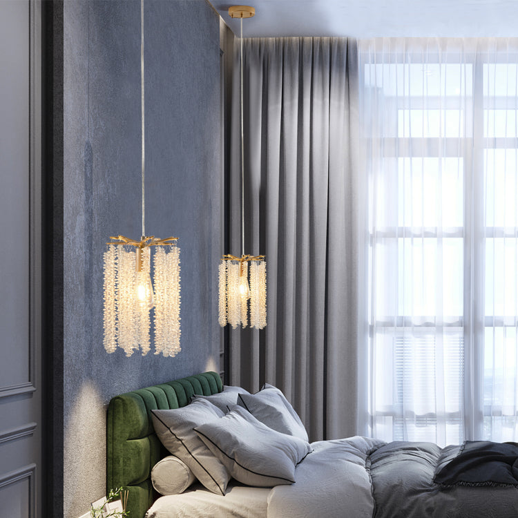 Luxury 3 Pack Crystal Pendant Lights, Elegant Golden Finish Chandelier With Waterfall Bead Design No Bulbs
