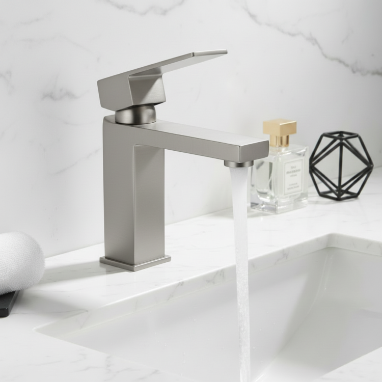 Single Handle Bathroom Faucet Lavatory Faucet Stainless Steel Single Hole T20, Brushed Nickel