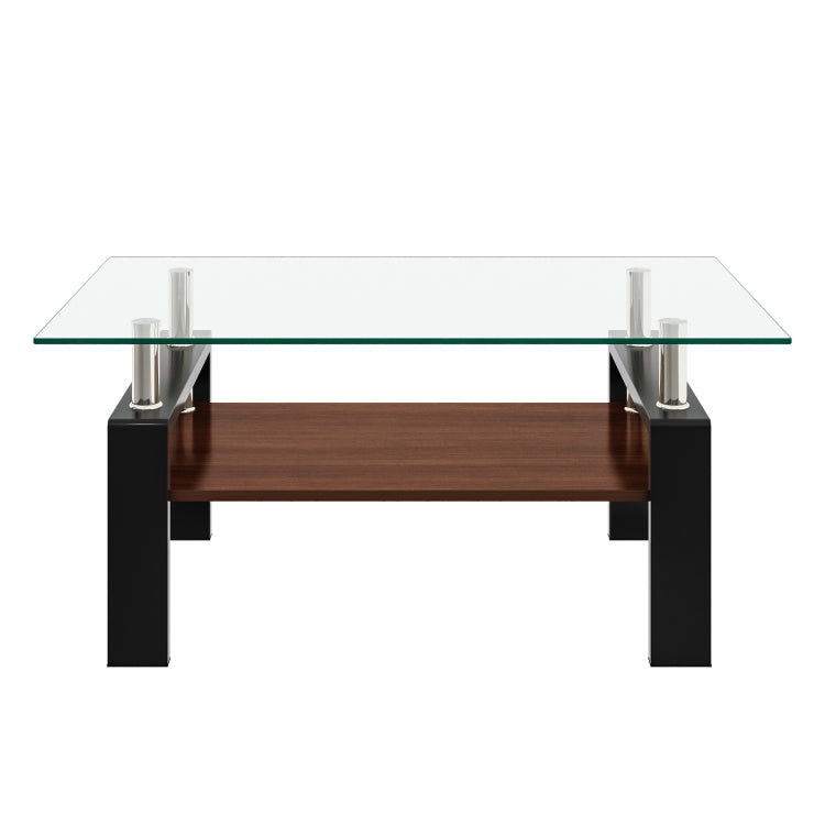 Rectangle Coffee Table, Tempered Glass Tabletop With Mdf Layer, Modern Table For Living Room , Transparent Glass