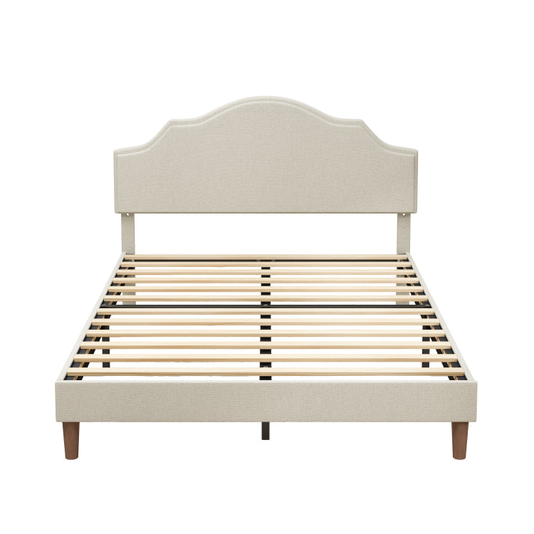 Queen Size Bed Frame Upholstered Platform Bed With Adjustable Headboard,Linen Fabric Padded,Modern Simple Style Platform Bed No Box Spring Needed, Easy Assembly, Beige
