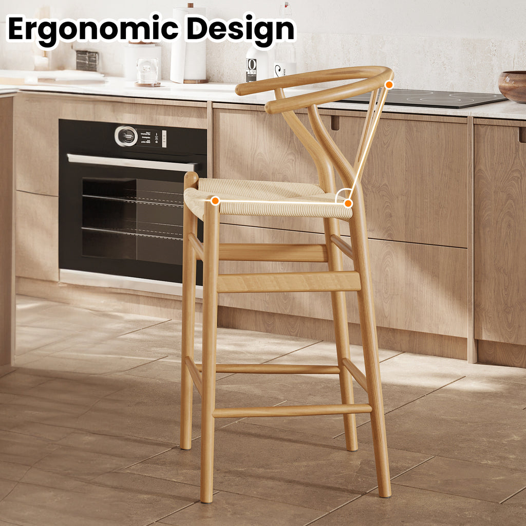 Wishbone Barstool,Weave Counter Height Bar Stools, Fully Assembled Rattan Bar Chairs For Kitchen Island,1Pc,Natural