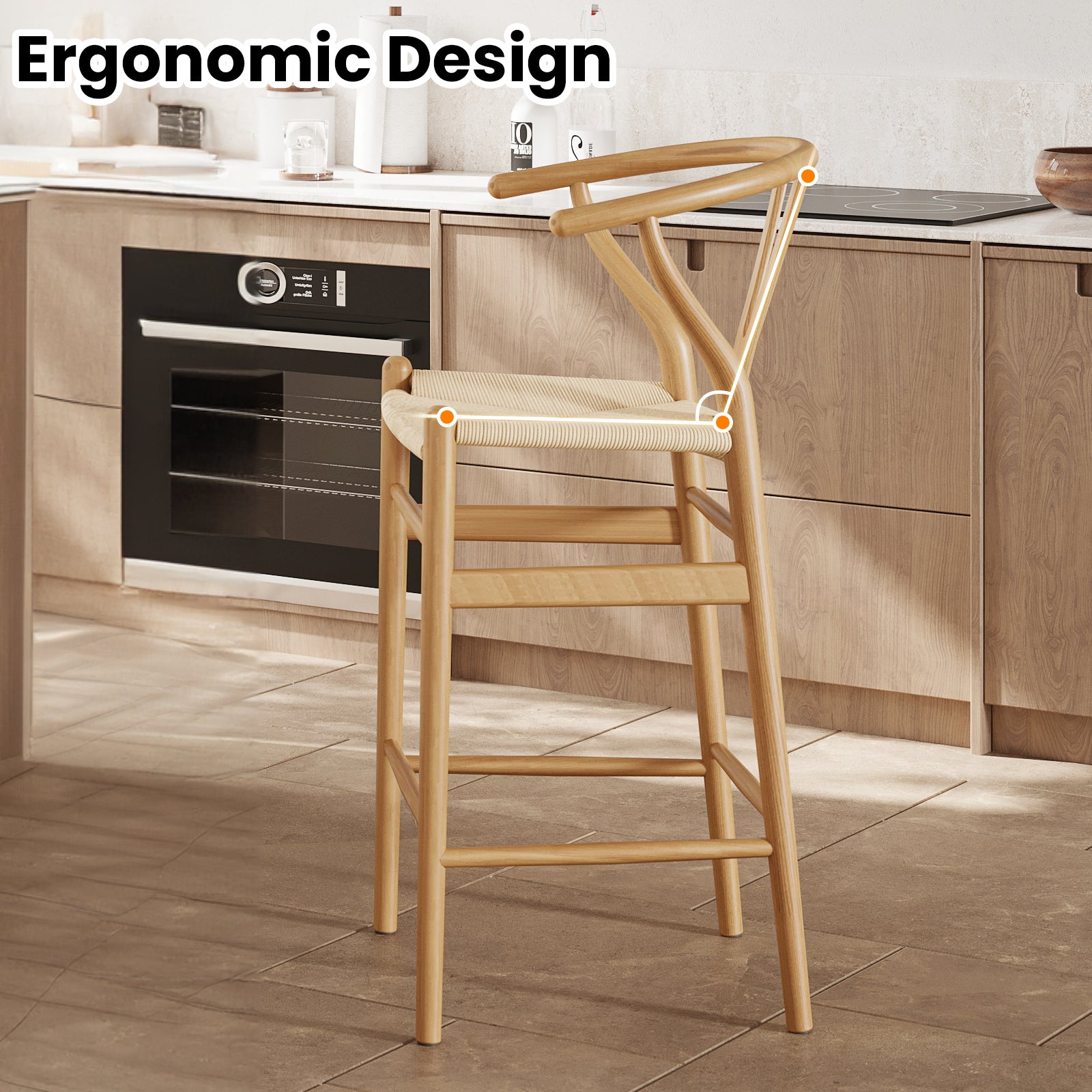 Wishbone Barstool,Weave Counter Height Bar Stools, Fully Assembled Rattan Bar Chairs For Kitchen Island,1Pc,Natural