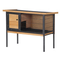 Pawhut Rabbit Hutch Elevated Bunny Cage Small Animal Habitat With Metal Frame, No Leak Tray, Mtetal Wire Pan And Openable Water Resistant Asphalt Roof For Indoor Outdoor Natural Wood