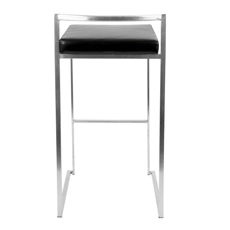 Contemporary Stackable Barstool With Black Faux Leather Set Of 2