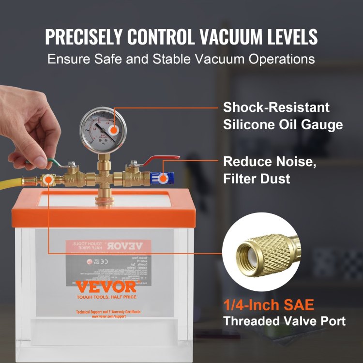 2 Gallon Vacuum Chamber, Upgraded Multipurpose Acrylic Vacuum Degassing Chamber, Transparent Vacuum Chamber, For Resin Degassing, Silica Gel Degassing, Gypsum Degassing And Vacuum Extraction