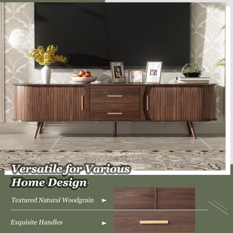 Mid Century Modern Tv Stand For 80" Tv, Entertainment Center With Storage For Living Room, Bedroom, Media Console Table With 2 Drawers