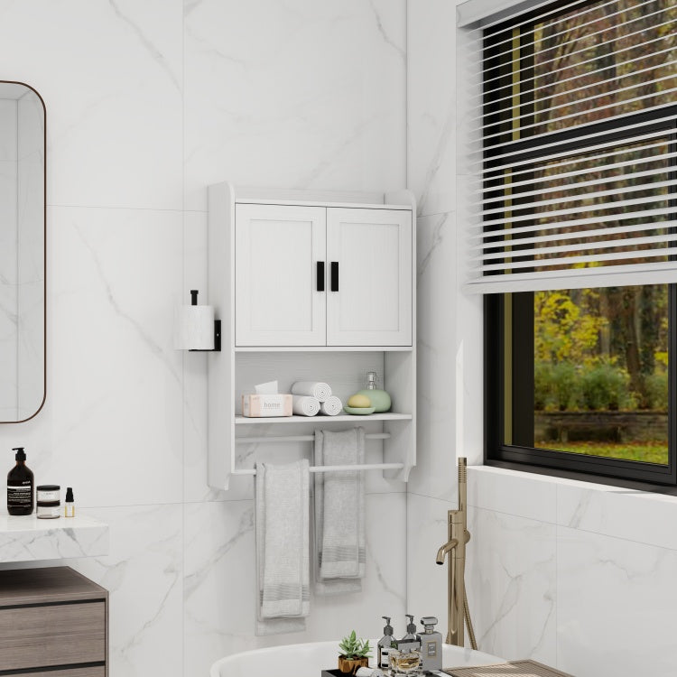 Bathroom Wall Cabinet With Doors,Adjustable Shelf,Towel Bar And Paper Holder, Over The Toilet Storage Cabinet, Medicine Cabinet For Bathroom White