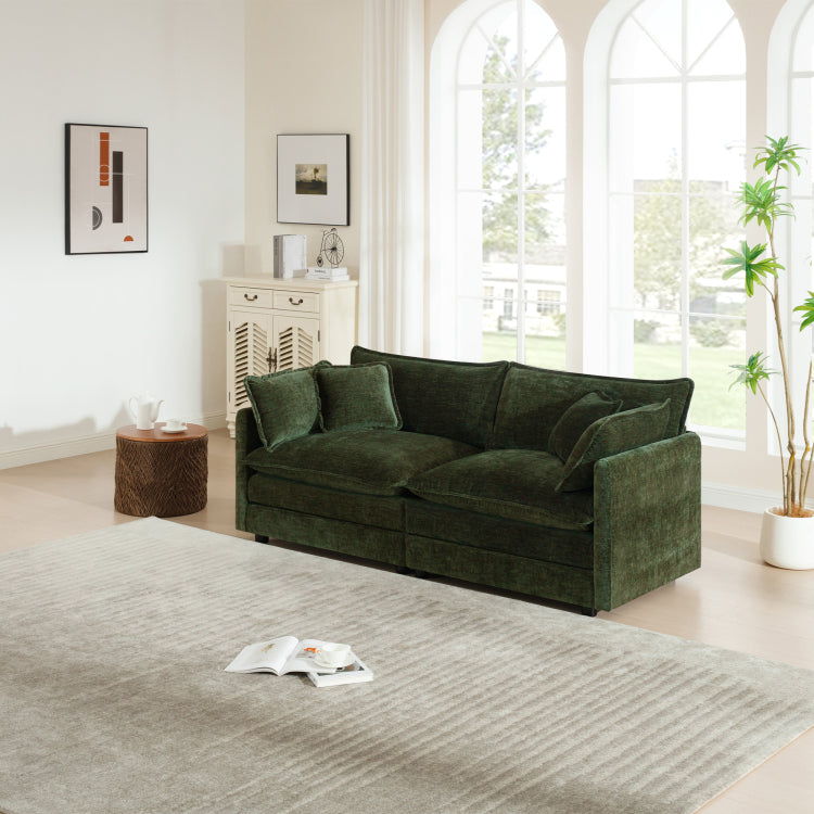 Modern Fabric Loveseat Sofa Couch For Living Room, Upholstered Large Size Deep Seat 2 Seat Sofa With 4 Pillows ,Green Chenille