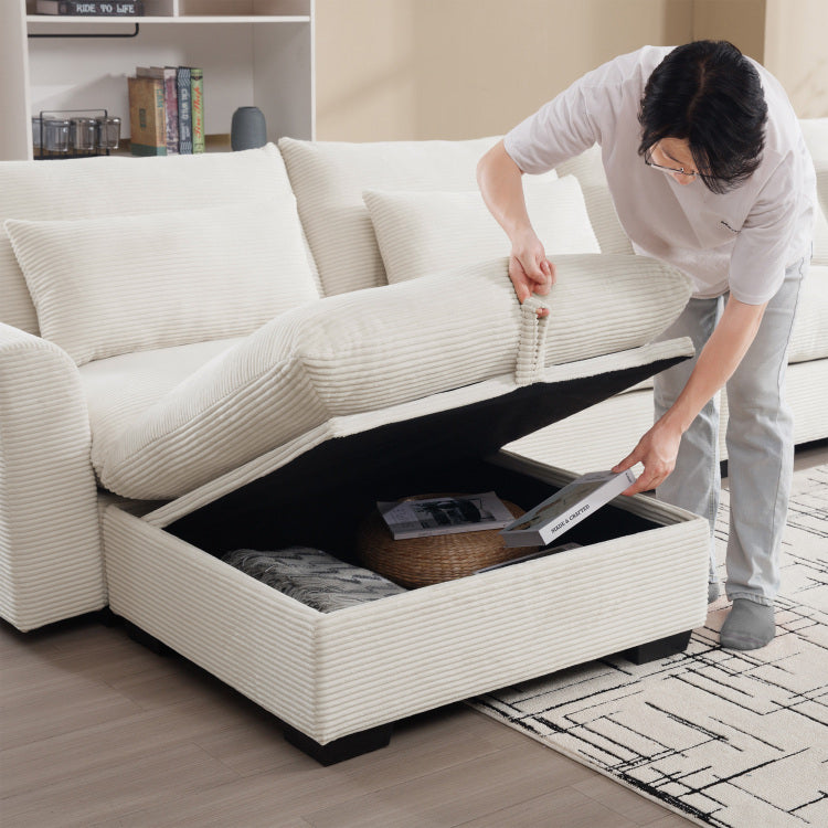 Corduroy Fabric Ottomans Footrest To Combine With 2 Seater Sofa, 3 Seater Sofa And 4 Seater Sofa, Beige Corduroy