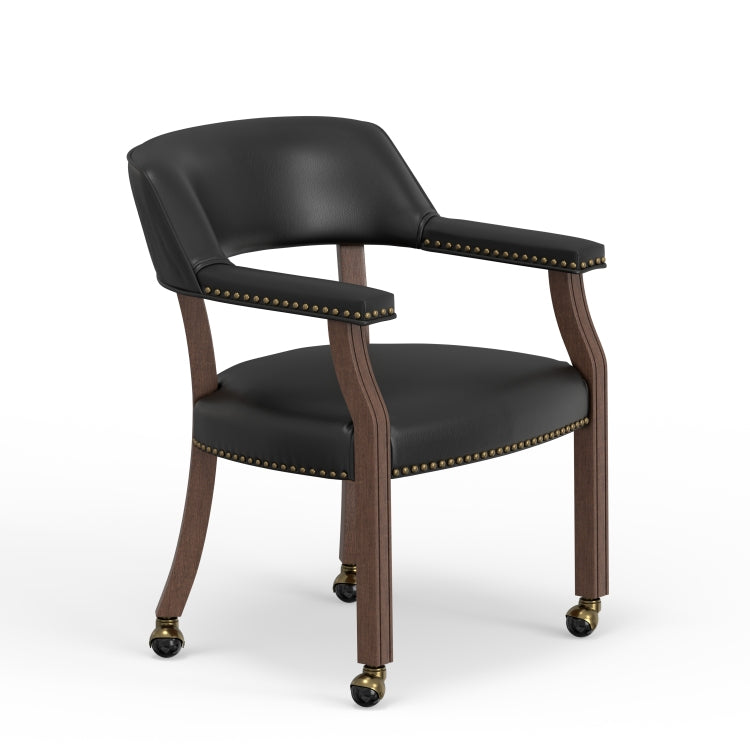 Gorman Dining And Game Chair In Walnut With Black Faux Leather