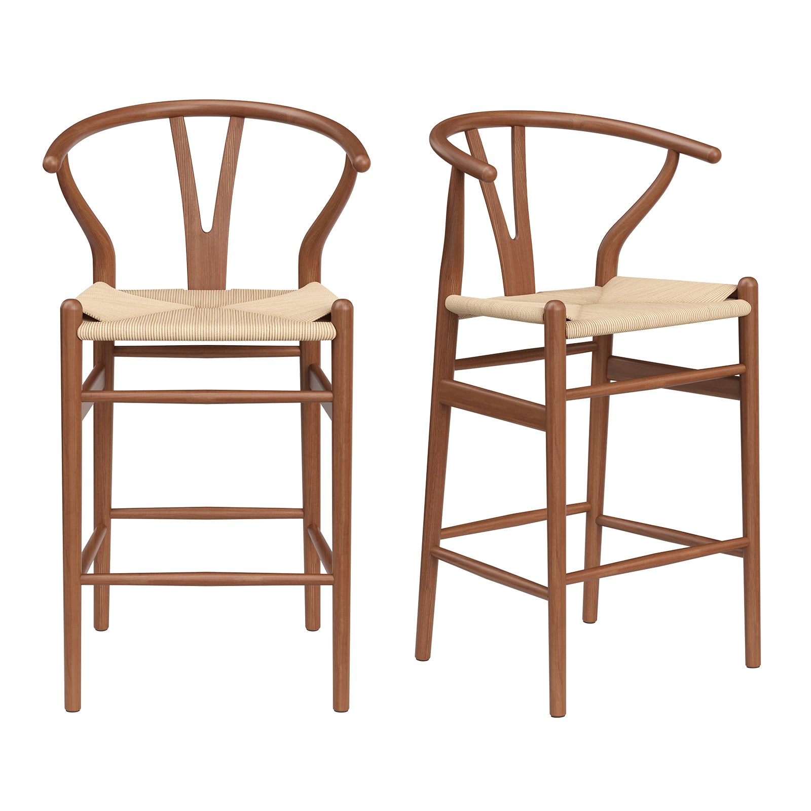 Wishbone Barstool,Weave Counter Height Bar Stools, Fully Assembled Rattan Bar Chairs For Kitchen Island,1Pc,Walnut