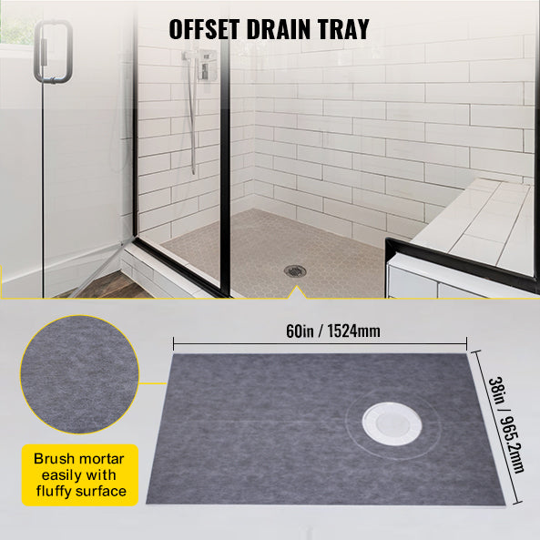Shower Curb Kit 38" X 60" Watertight Shower Curb Overlay With 4" Pvc Offset Bonding Flange, 4" Stainless Steel Grate, 2 Cuttable Shower Curb And Trowel, Shower Pan Slope Sticks Fit For Bathroom