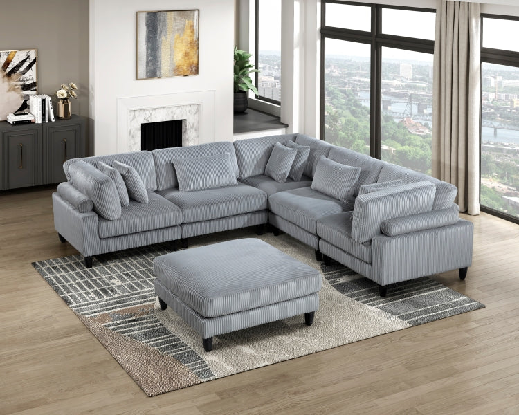 Living Room Furniture Ottoman Gray Corduroy Upholstery 1Pc Soft Cushion Cocktail Ottoman Solid Wood Legs