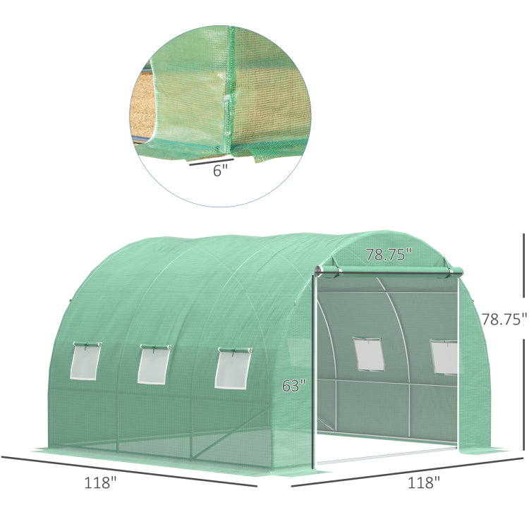Outsunny 10' X 10' X 6.5' Walk In Tunnel Hoop Greenhouse, Polyethylene Pe Cover, Steel Frame, Roll Up Zipper Door & Windows For Flowers, Vegetables, Tropical Plants, Green