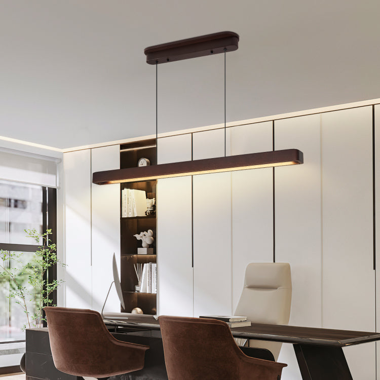 39 Inch Walnut Wood Modern Led Pendant Light, Adjustable Hanging Light For Dining Room, Kitchen, Living Room Sleek Walnut Color Finish