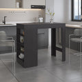 Greer Bar Table With 4 Storage Shelves, Compact Home Bar Or Kitchen Furniture, Space Saving Modern Design, Black