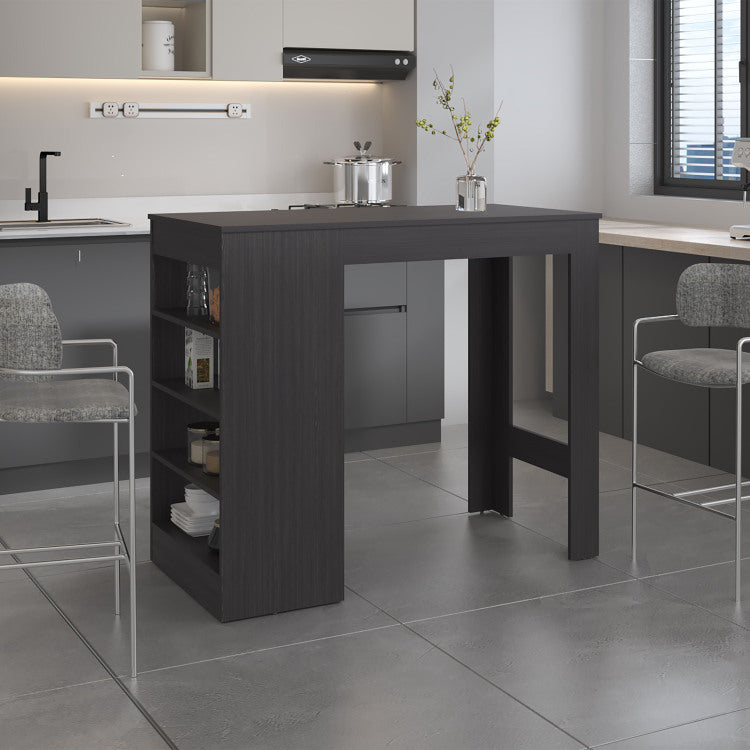 Greer Bar Table With 4 Storage Shelves, Compact Home Bar Or Kitchen Furniture, Space Saving Modern Design, Black