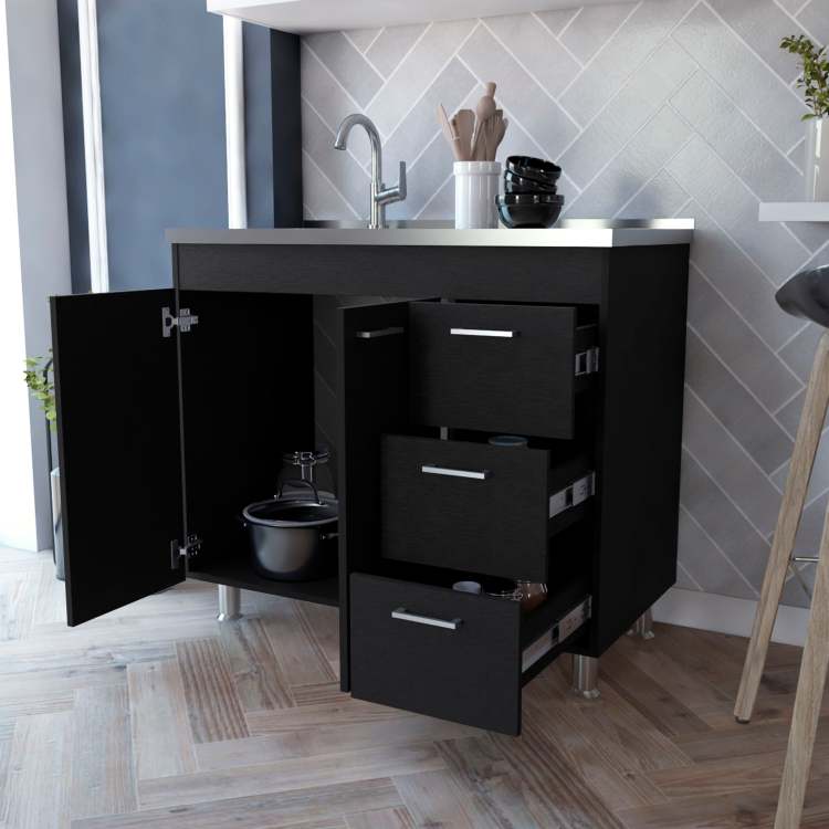 Wenge 2 Door 3 Drawer Kitchen Cabinet