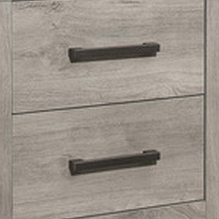 Deena 25 Inch Classic 2 Drawer Nightstand, Metal Handles, Wood Grain Gray