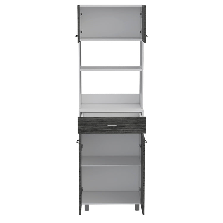 Auburn Microwave Pantry Cabinet, Two Cabinets, Two Open Shelves, Drawer