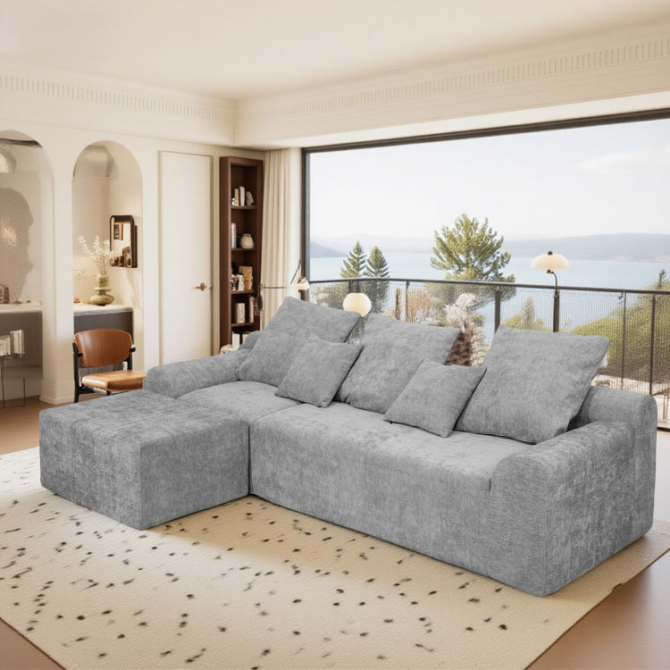 111.2" Modern L Shaped Sectional Sofa Modular Couch With Adjustable Configurations, Soft Melange Chenille Fabric In Grey, Stylish & Comfortable For Living Room, Bedroom, And Lounge Areas