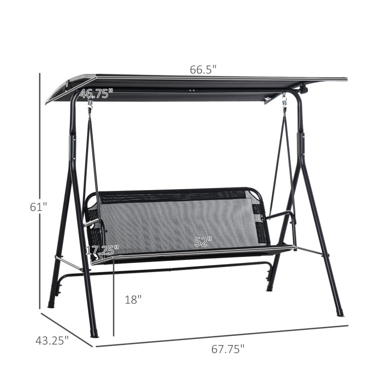 Outsunny Patio Swing Chair With Canopy, Seats 2 Adults Loveseat Bench With Adjustable Tilt Canopy, Armrests, A Frame Steel, Mesh For Backyard, Garden, Black