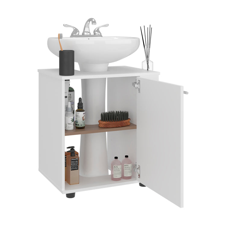 Gila Bend Under Sink Storage Cabinet, Compact Design, With Two Shelves For Organizing Bathroom Items, White