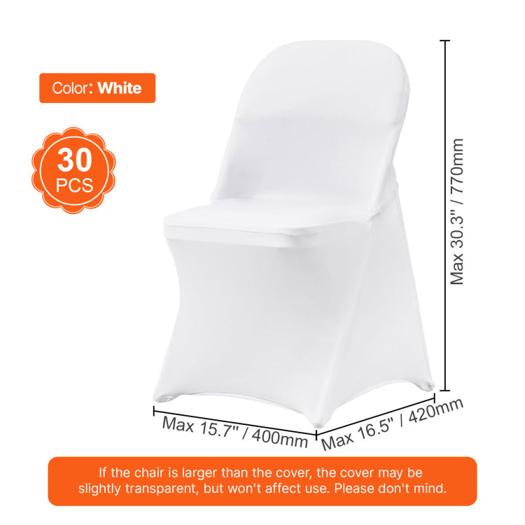 White Stretch Spandex Chair Covers 30 Pcs, Folding Kitchen Chairs Cover, Universal Washable Slipcovers Protector, Removable Chair Seat Covers, For Wedding Party Dining Room Banquet Event