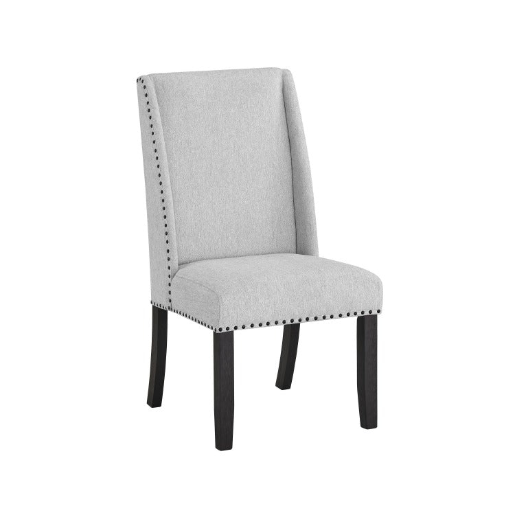 Vinz Dining Side Chair Set Of 2, Light Gray Cotton Polyester, Black Legs