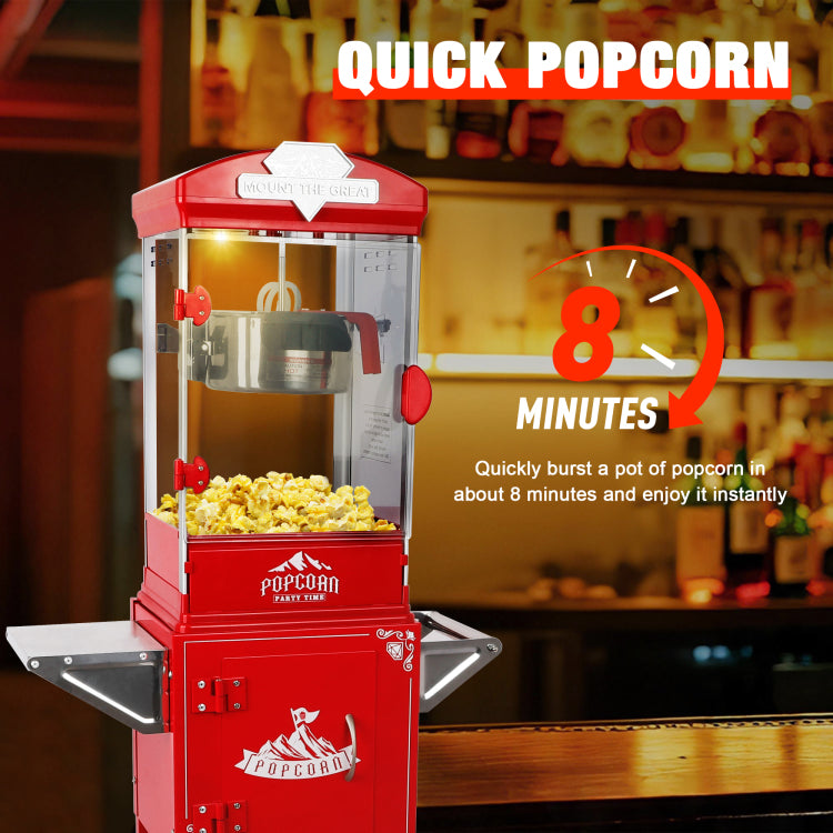 Popcorn Machine With Cart ,Wheels & 10 Oz Kettle Popcorn Maker Measuring 3 Plastic Spoon Home Theater Popcorn Machine Red