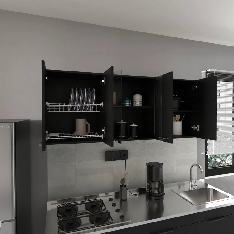 59 Inch Two Center Glass Doors Wall Cabinet Wenge