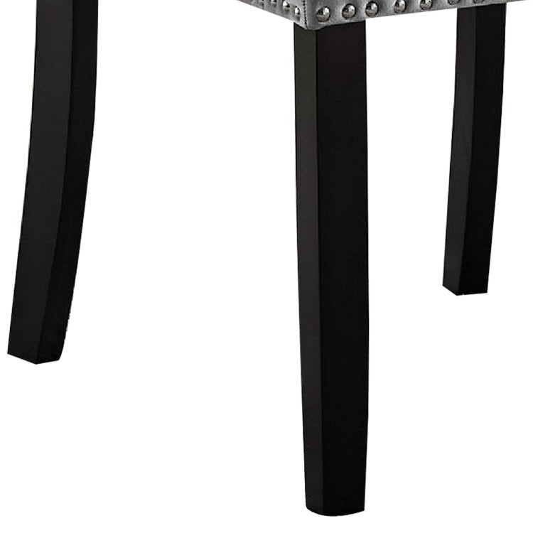 28 Inch Dining Side Chair Set Of 2, Padded Gray Flannelette, Black Wood