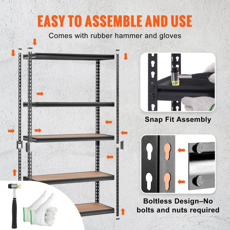 Storage Shelving Unit, 5 Tier Adjustable, 2000 Lbs Capacity, Heavy Duty Garage Shelves Metal Organizer Utility Rack, Black, 18" D X 48" W X 72" H For Kitchen Pantry Basement Bathroom Laundry