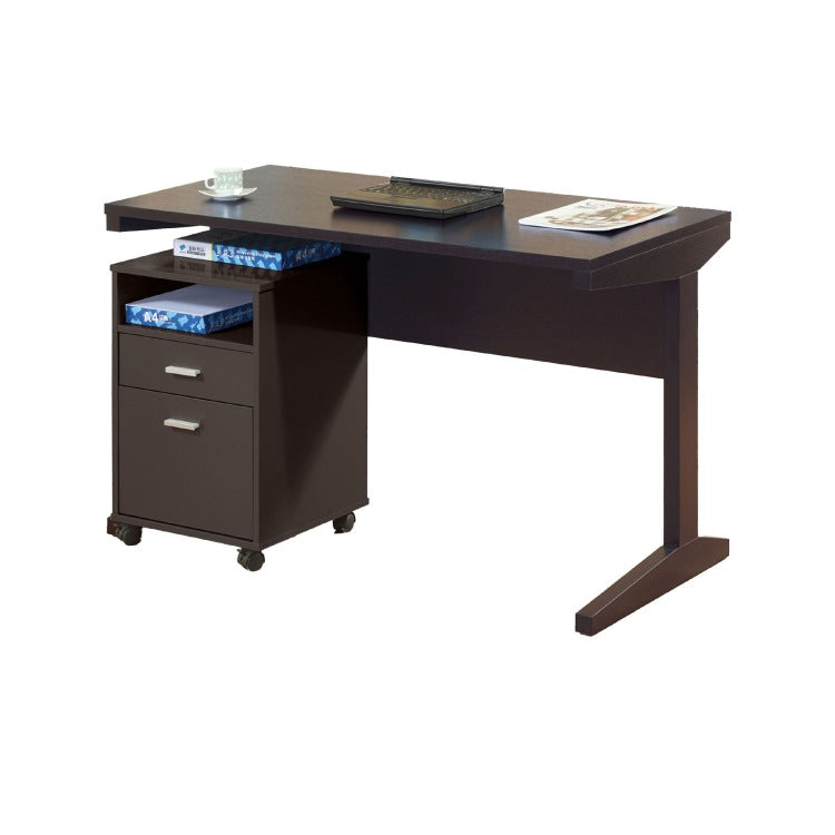 Desk W File Cabinet, 2 Storage Drawers, 47 Inch Red Cocoa Brown