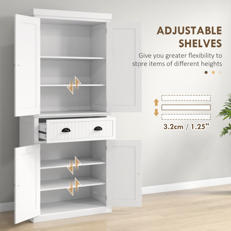 Homcom 72" Kitchen Pantry, Tall Storage Cabinet, Freestanding Cupboard With Drawer, Doors And Adjustable Shelves, White
